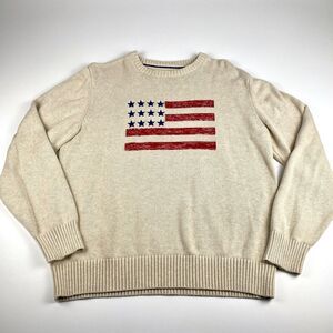 Weatherproof Vintage Mens Medium Cotton Cream American Flag Patriotic Red Blue
